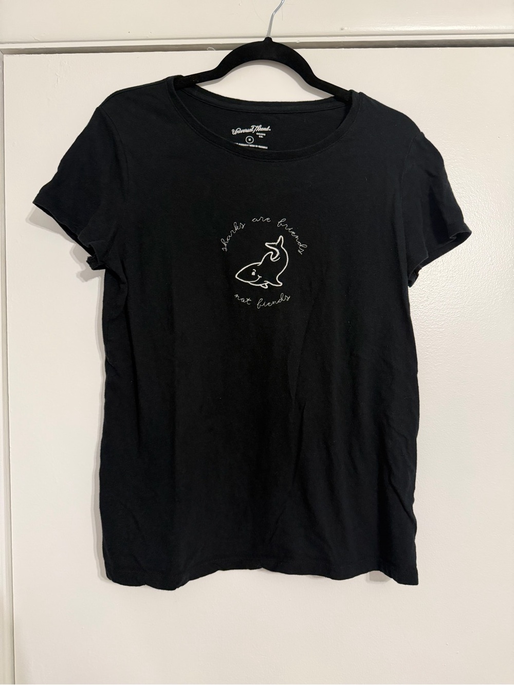 Universal Thread Black Custom Embroidered Shark Graphic Women's Tee - Size M